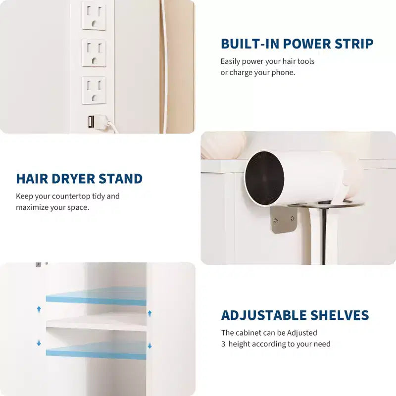 Set scrivania da trucco con specchio illuminato a LED bianco, singolo, 3 cassetti e 2 armadietti