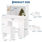 Set scrivania da trucco con specchio illuminato a LED bianco, singolo, 3 cassetti e 2 armadietti
