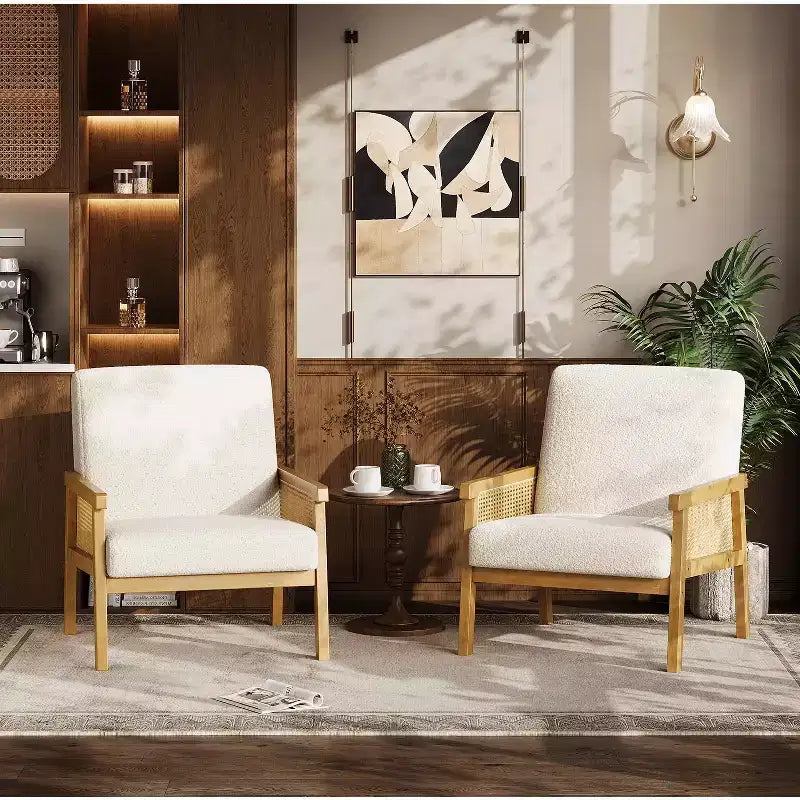 Poltrona accent Rattan schienale alto bianca/marrone, imbottita, seduta singola