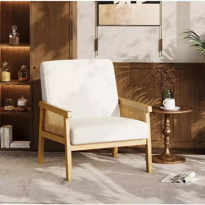 Poltrona accent Rattan schienale alto bianca/marrone, imbottita, seduta singola