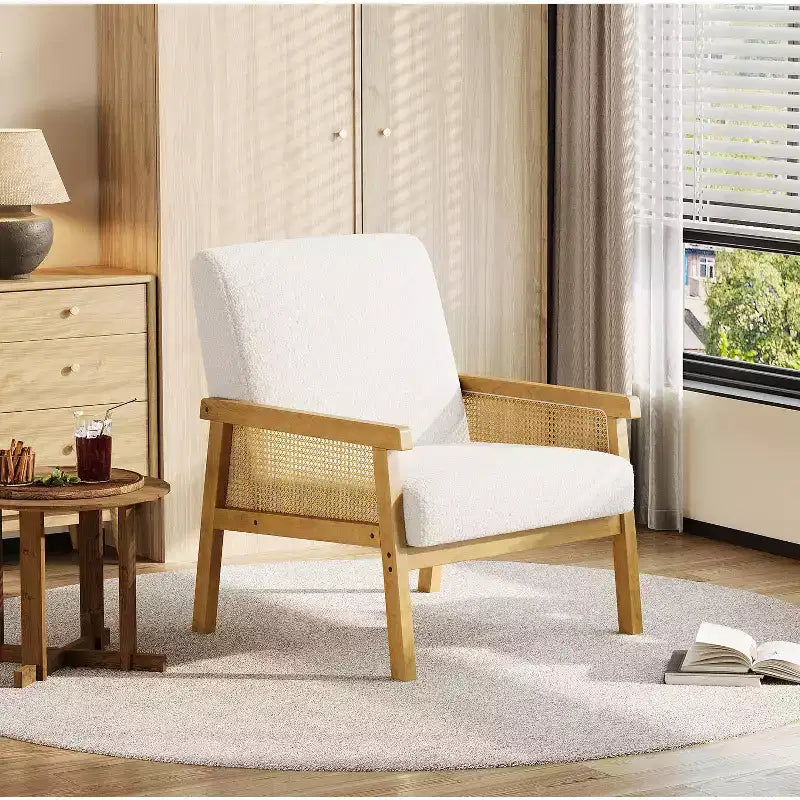 Poltrona accent Rattan schienale alto bianca/marrone, imbottita, seduta singola