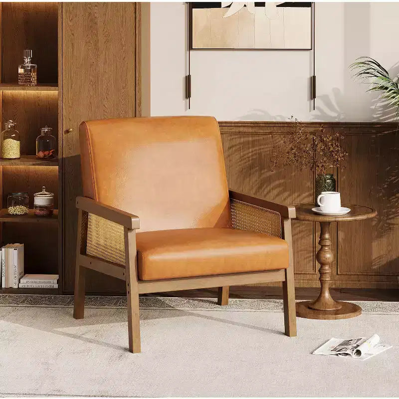 Poltrona accent Rattan schienale alto bianca/marrone, imbottita, seduta singola