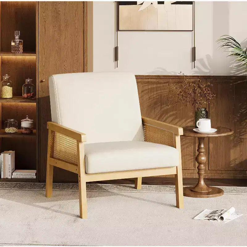 Poltrona accent Rattan schienale alto bianca/marrone, imbottita, seduta singola