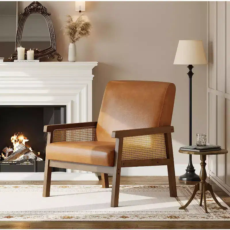 Poltrona accent Rattan schienale alto bianca/marrone, imbottita, seduta singola