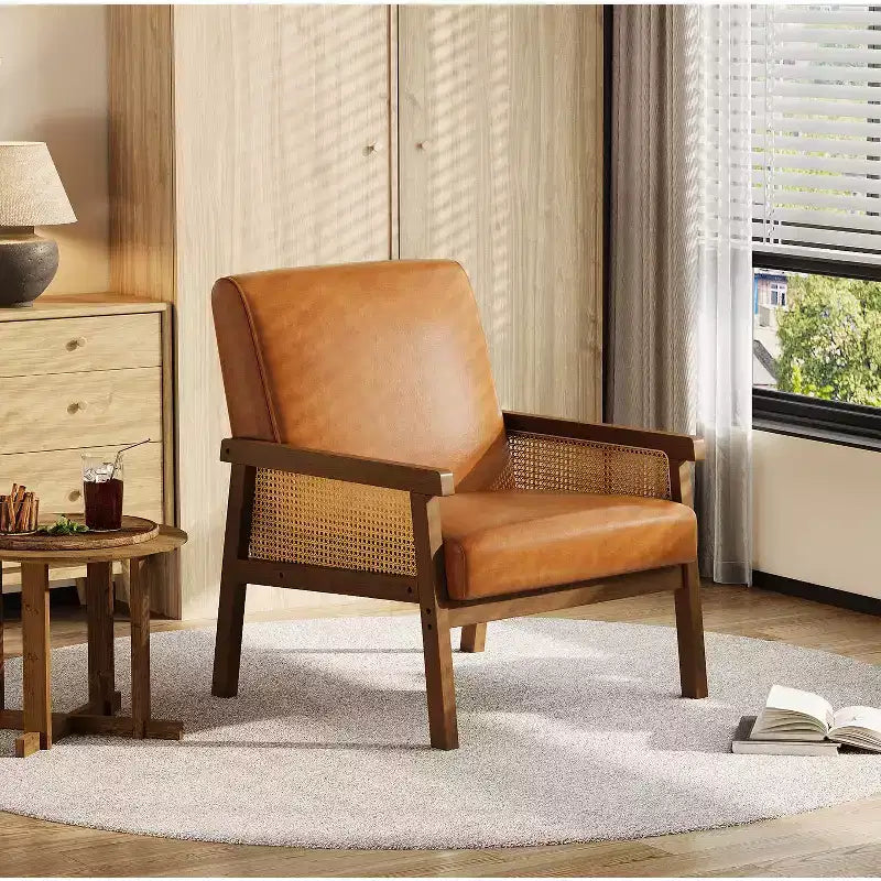 Poltrona accent Rattan schienale alto bianca/marrone, imbottita, seduta singola