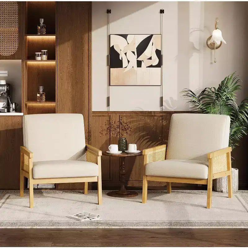 Poltrona accent Rattan schienale alto bianca/marrone, imbottita, seduta singola