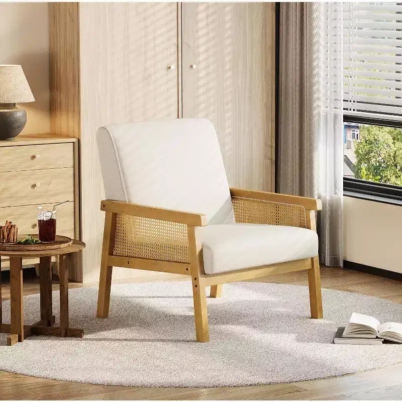 Poltrona accent Rattan schienale alto bianca/marrone, imbottita, seduta singola