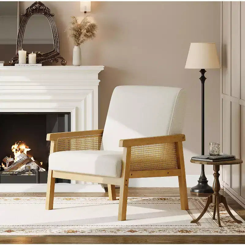 Poltrona accent Rattan schienale alto bianca/marrone, imbottita, seduta singola