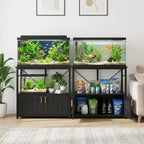 Supporto per acquario in metallo e legno nero/marrone/grigio – Montaggio a 2 persone, adatto a 150-190 L