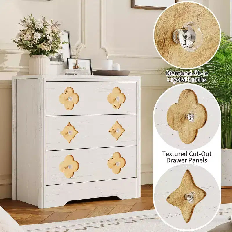 Comò alto a 5 cassetti con scanalature e cassetti in rattan, naturale/bianco, 1 persona