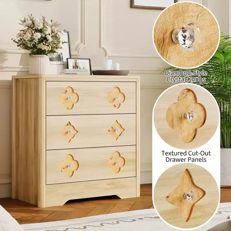 Comò alto a 5 cassetti con scanalature e cassetti in rattan, naturale/bianco, 1 persona