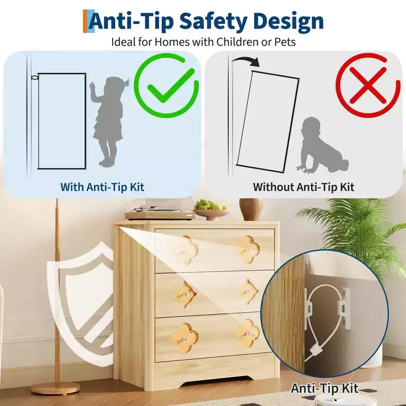 Comò alto a 5 cassetti con scanalature e cassetti in rattan, naturale/bianco, 1 persona
