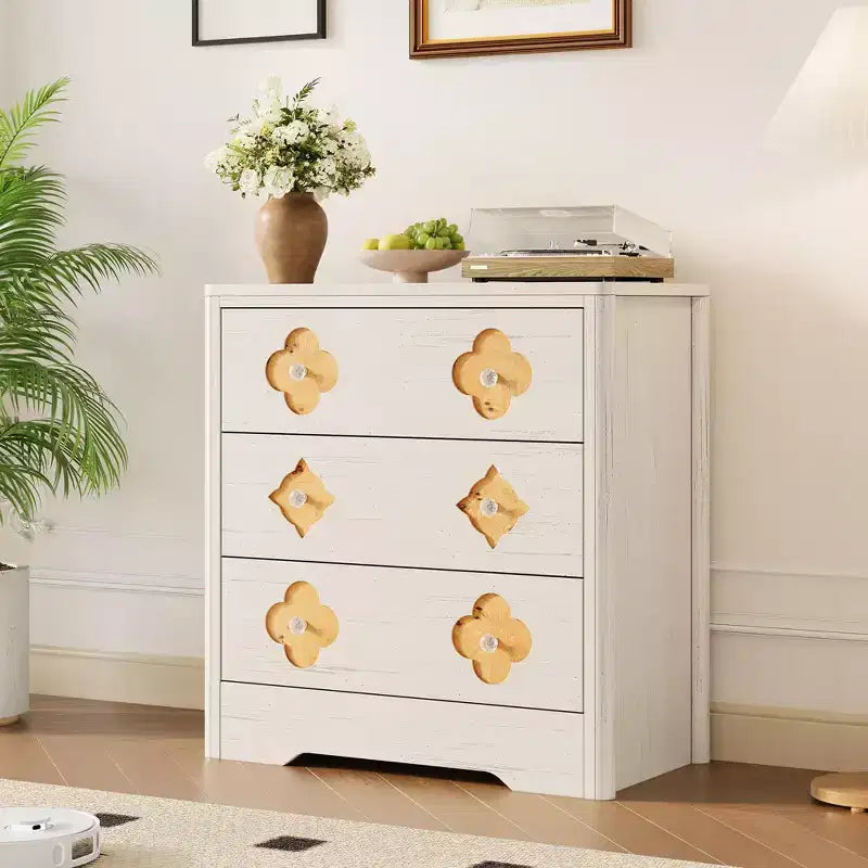 Comò alto a 5 cassetti con scanalature e cassetti in rattan, naturale/bianco, 1 persona