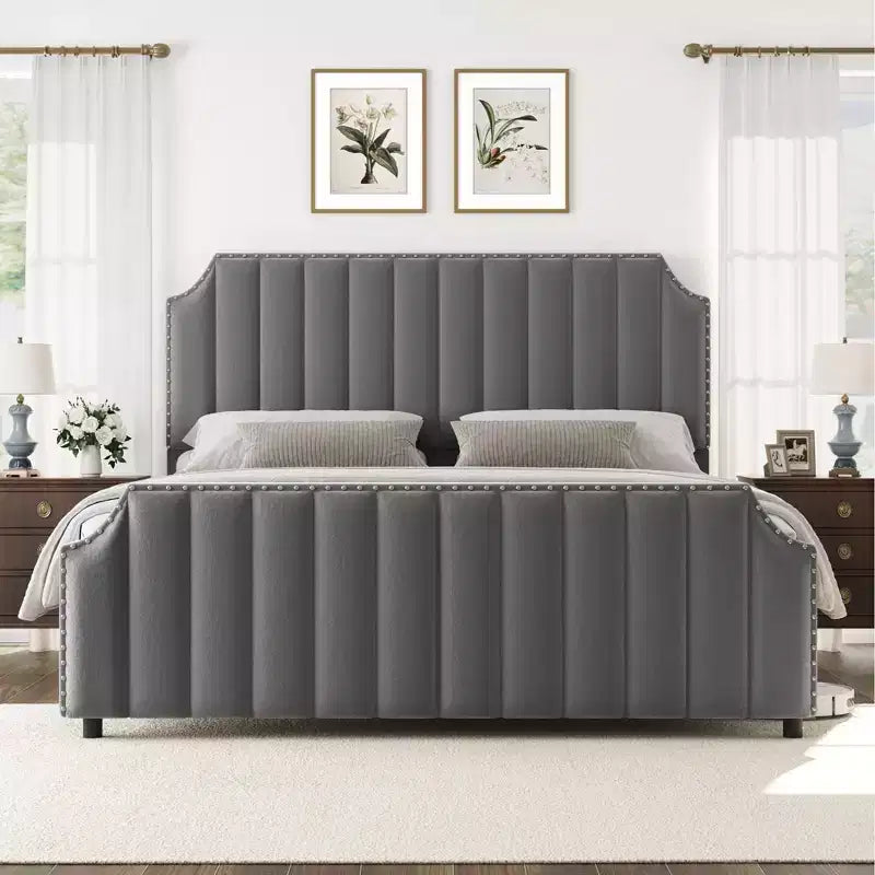 Giroletto in velluto beige/grigio Queen Size – Imbottito, per 1 persona