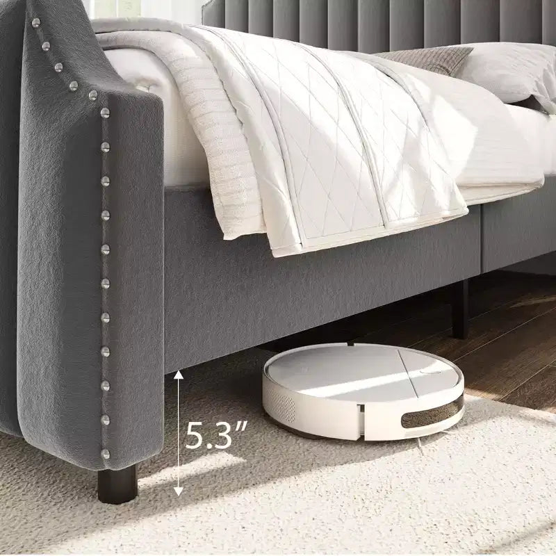 Giroletto in velluto beige/grigio Queen Size – Imbottito, per 1 persona