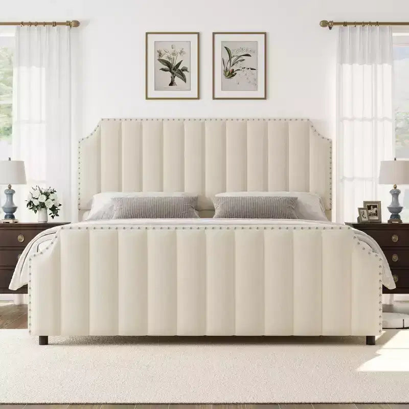 Giroletto in velluto beige/grigio Queen Size – Imbottito, per 1 persona
