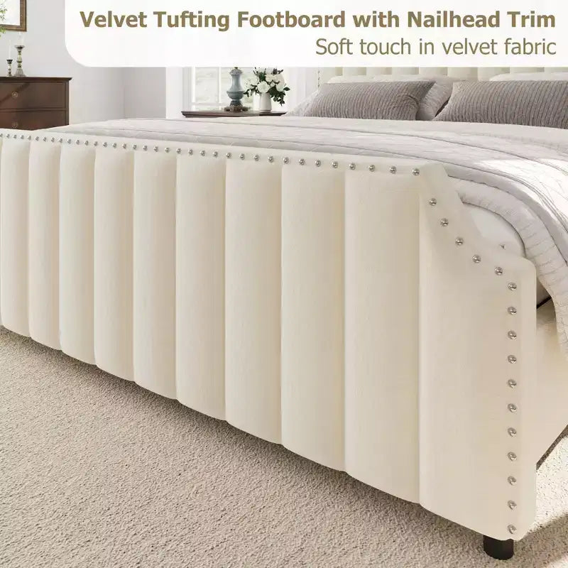 Giroletto in velluto beige/grigio Queen Size – Imbottito, per 1 persona