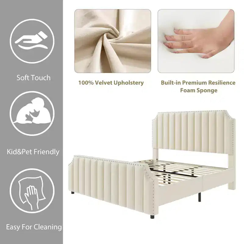 Giroletto in velluto beige/grigio Queen Size – Imbottito, per 1 persona