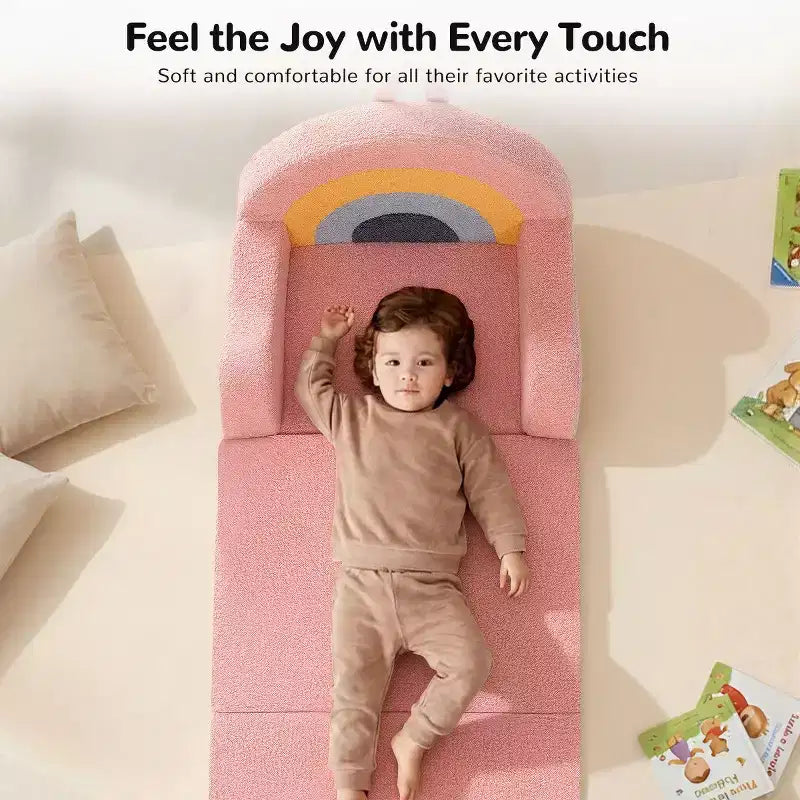 Divano e Lettino Convertibile 2-in-1 per Bambini, Orso/Arcobaleno, 1 Posto
