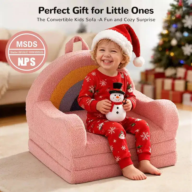 Divano e Lettino Convertibile 2-in-1 per Bambini, Orso/Arcobaleno, 1 Posto
