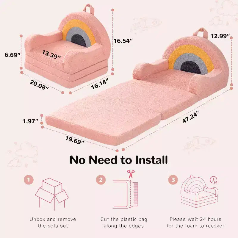 Divano e Lettino Convertibile 2-in-1 per Bambini, Orso/Arcobaleno, 1 Posto