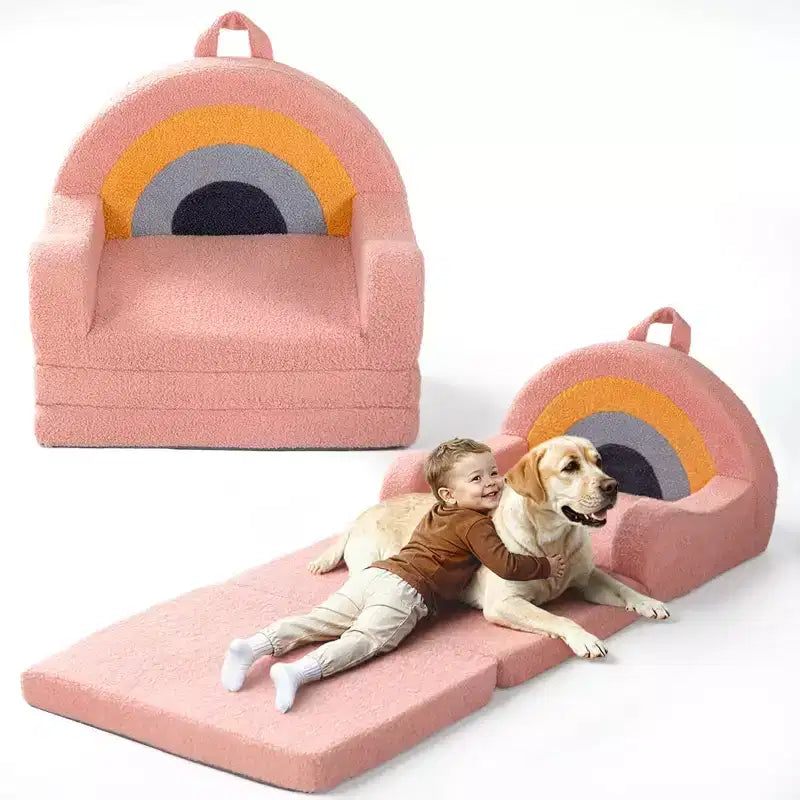 Divano e Lettino Convertibile 2-in-1 per Bambini, Orso/Arcobaleno, 1 Posto