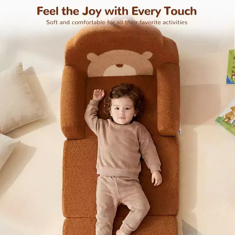 Divano e Lettino Convertibile 2-in-1 per Bambini, Orso/Arcobaleno, 1 Posto