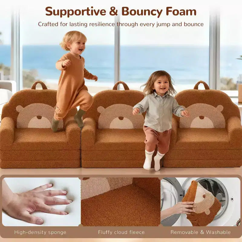 Divano e Lettino Convertibile 2-in-1 per Bambini, Orso/Arcobaleno, 1 Posto