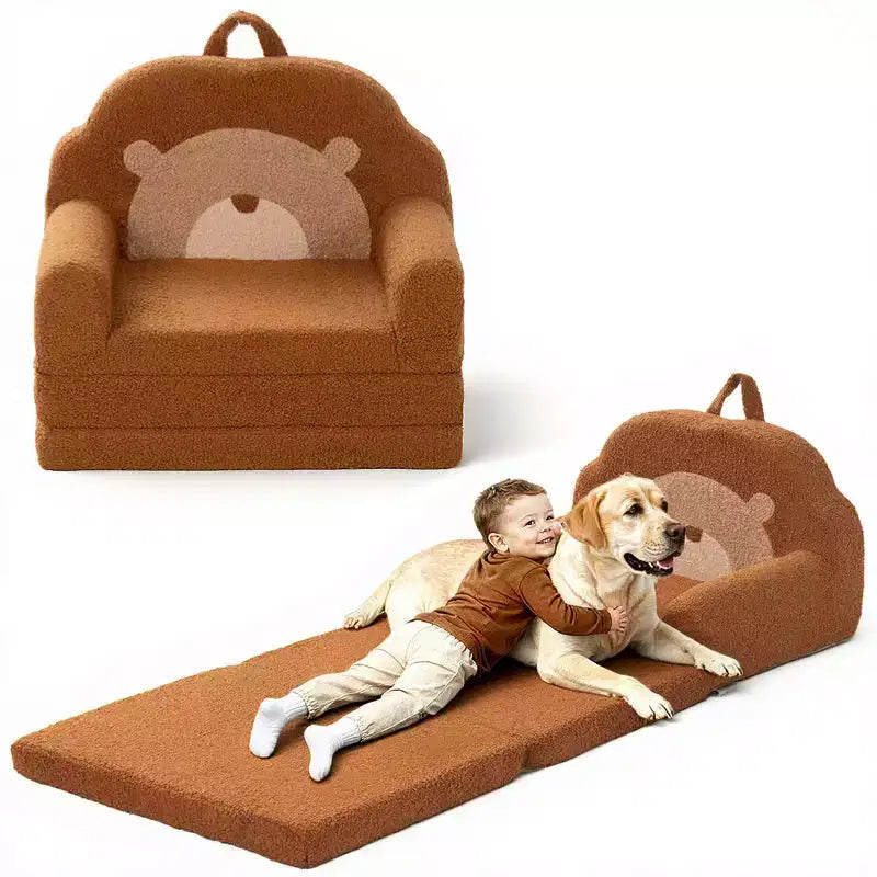Divano e Lettino Convertibile 2-in-1 per Bambini, Orso/Arcobaleno, 1 Posto