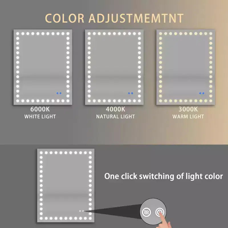 Specchio da bagno a LED 40x32, anti-appannamento, luce a 3 colori, da parete, 1 persona