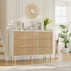 47.2 Modern Fluted Wood Double Dresser, Curved Design with Metal Handles, Wide Storage Organizer Cabinet for Bedroom & Living Room