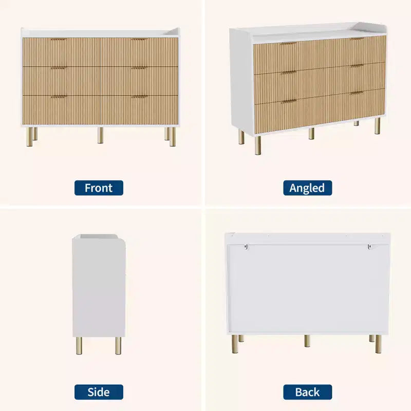 Cassettiera doppia con 6 cassetti in legno scanalato marrone, 1 persona