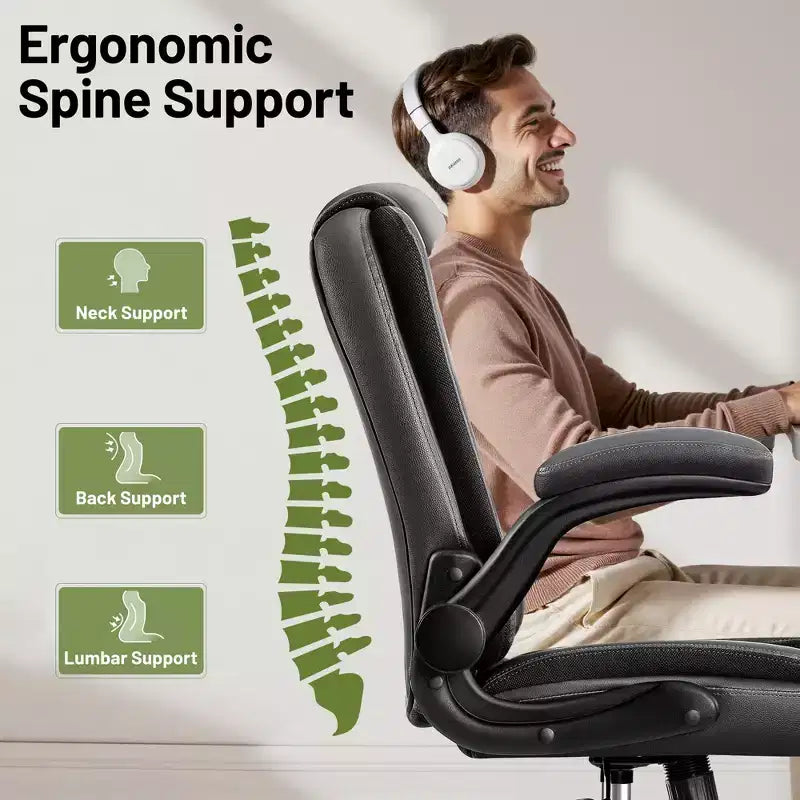Sedia da ufficio ergonomica in pelle PU nera/marrone/grigia, sedile singolo