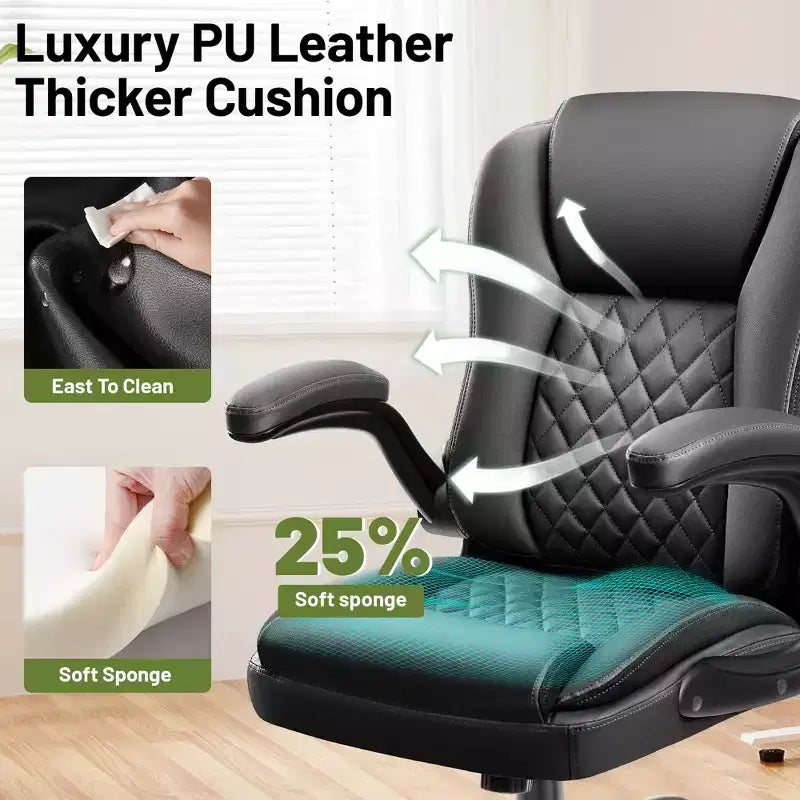 Sedia da ufficio ergonomica in pelle PU nera/marrone/grigia, sedile singolo
