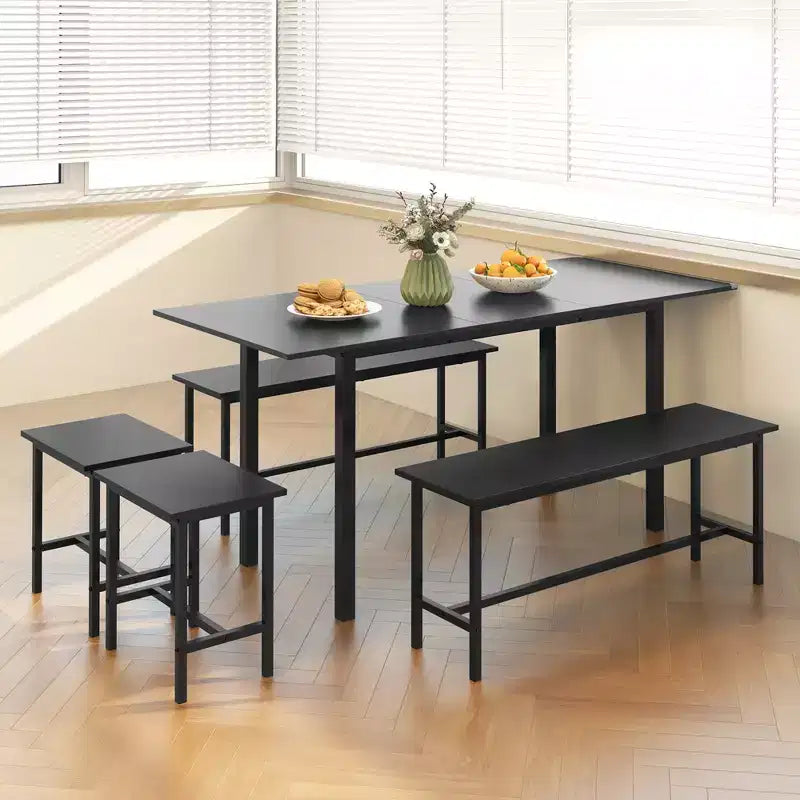 Set tavolo da pranzo rettangolare nero, 5 pezzi, 4-8 posti a sedere
