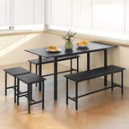 Set tavolo da pranzo rettangolare nero, 5 pezzi, 4-8 posti a sedere