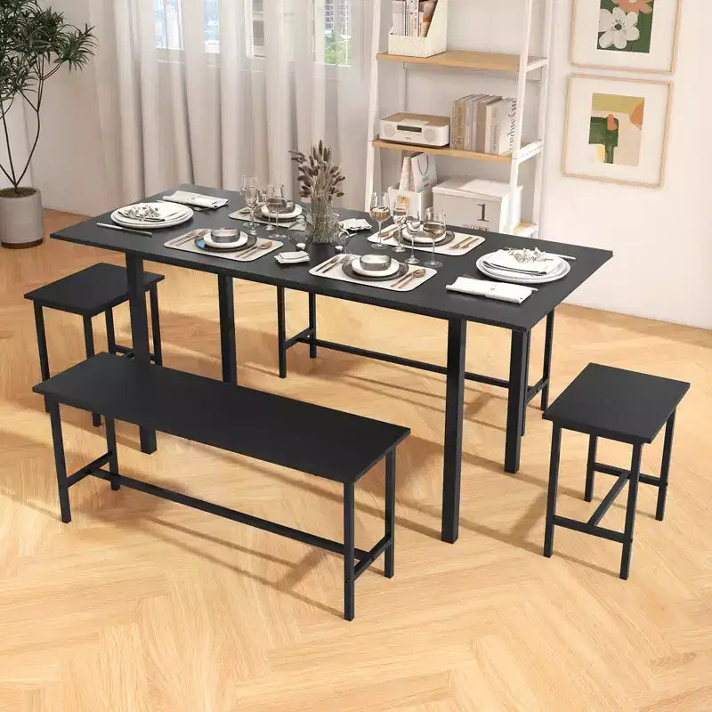 Set tavolo da pranzo rettangolare nero, 5 pezzi, 4-8 posti a sedere