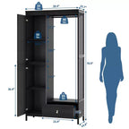 Armadio autoportante nero/bianco/legno con ripiani, asta appendiabiti e cassetto – 1 persona