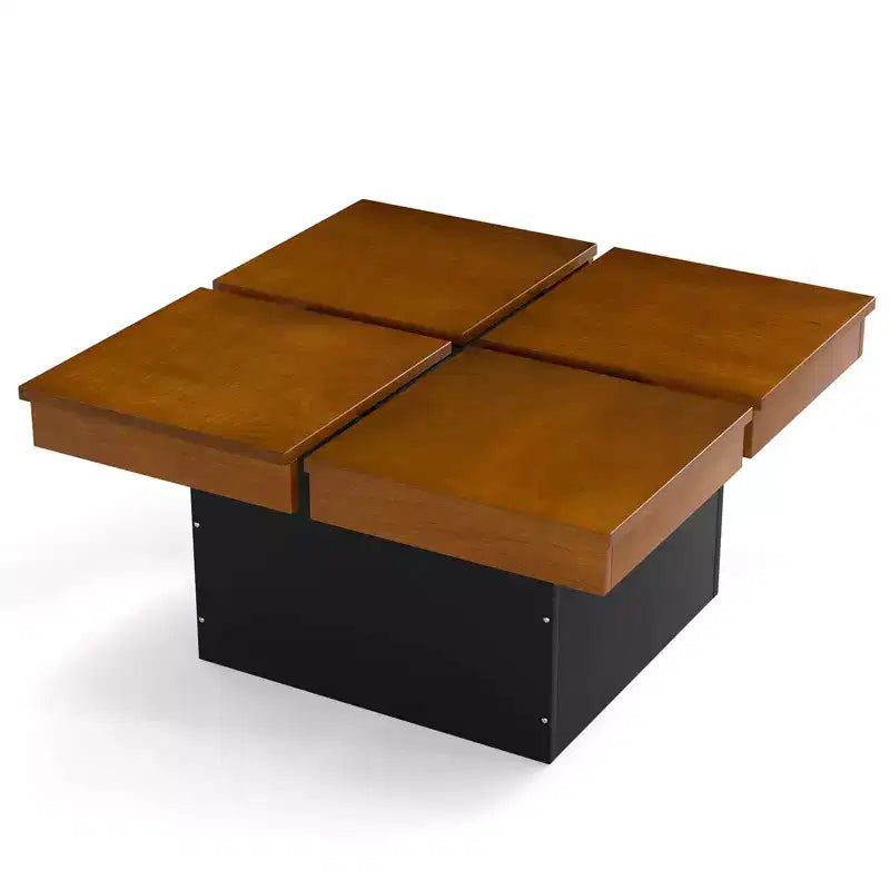 Tavolino da Caffè Quadrato, Noce e Nero, Top in Legno Impiallacciato, 1 Posto