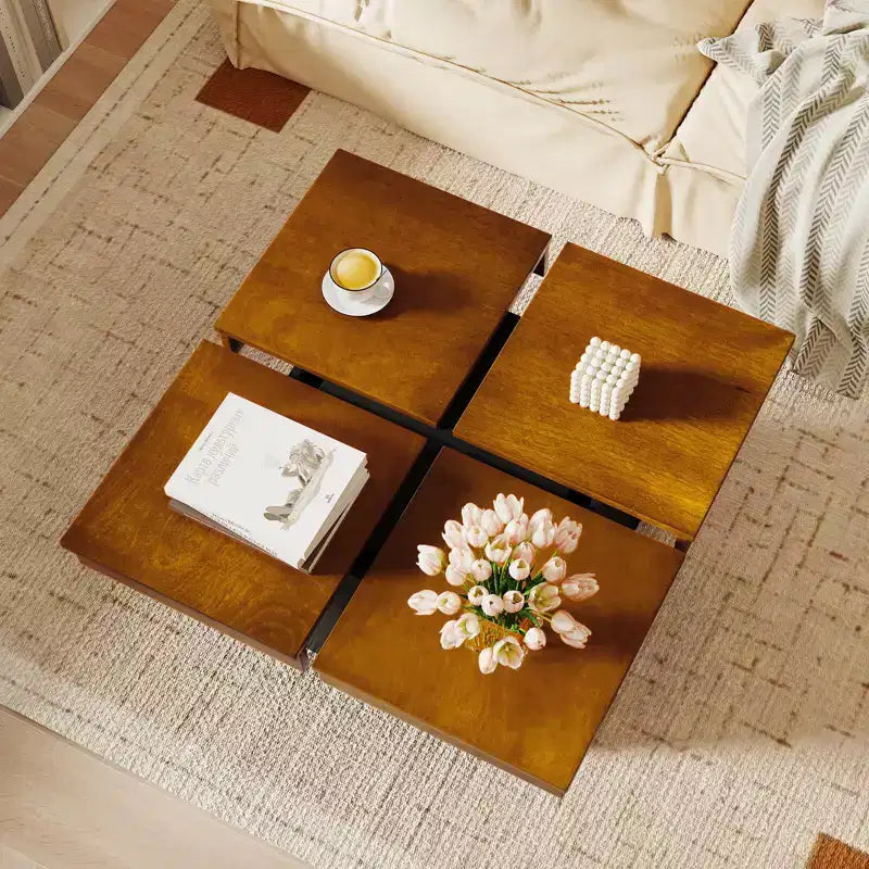 Tavolino da Caffè Quadrato, Noce e Nero, Top in Legno Impiallacciato, 1 Posto