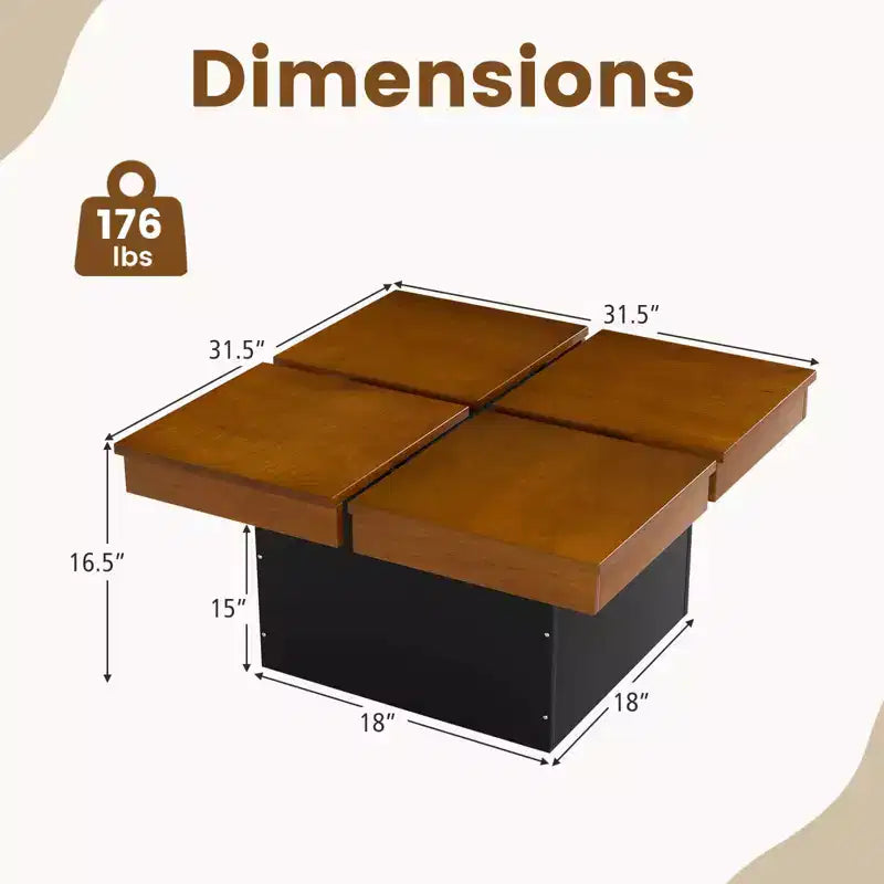 Tavolino da Caffè Quadrato, Noce e Nero, Top in Legno Impiallacciato, 1 Posto