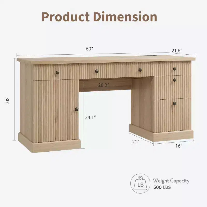 Scrivania direzionale White+Brown / in legno scanalato con schedario e cassetti – 1 Persona