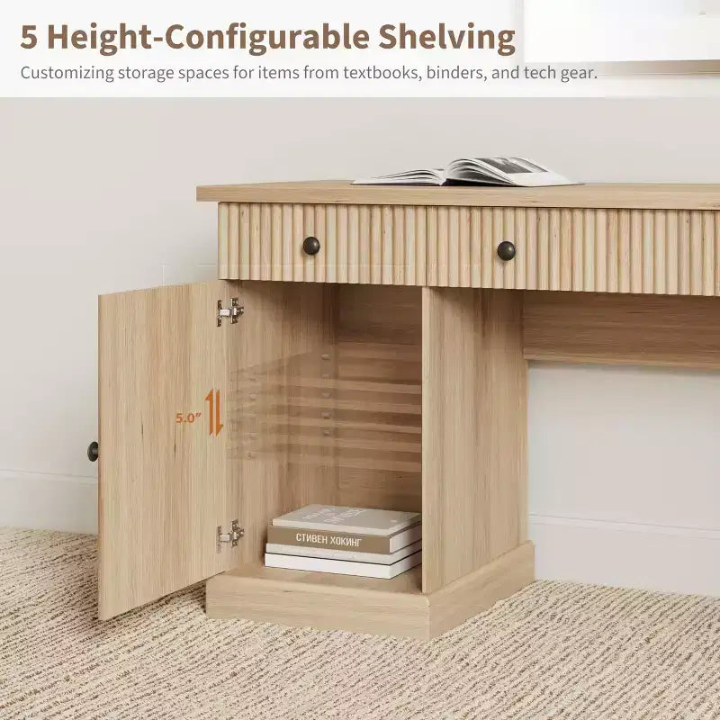 Scrivania direzionale White+Brown / in legno scanalato con schedario e cassetti – 1 Persona