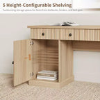 Scrivania direzionale White+Brown / in legno scanalato con schedario e cassetti – 1 Persona