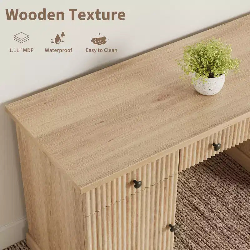 Scrivania direzionale White+Brown / in legno scanalato con schedario e cassetti – 1 Persona