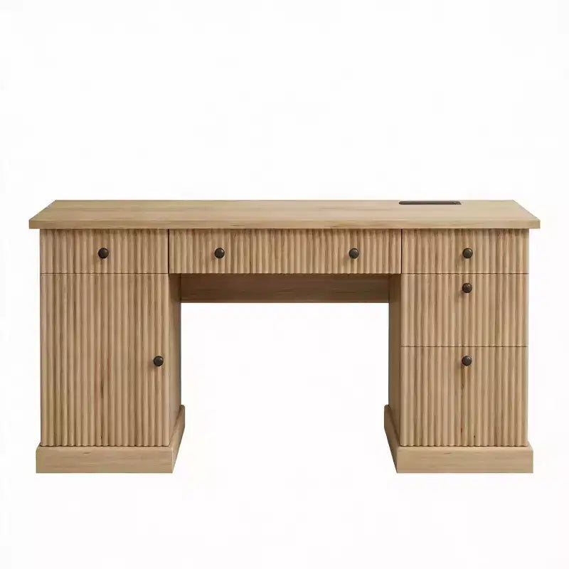 Scrivania direzionale White+Brown / in legno scanalato con schedario e cassetti – 1 Persona