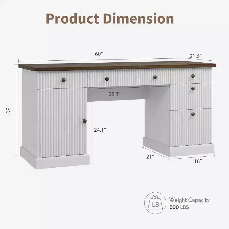 Scrivania direzionale White+Brown / in legno scanalato con schedario e cassetti – 1 Persona