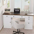 Scrivania direzionale White+Brown / in legno scanalato con schedario e cassetti – 1 Persona