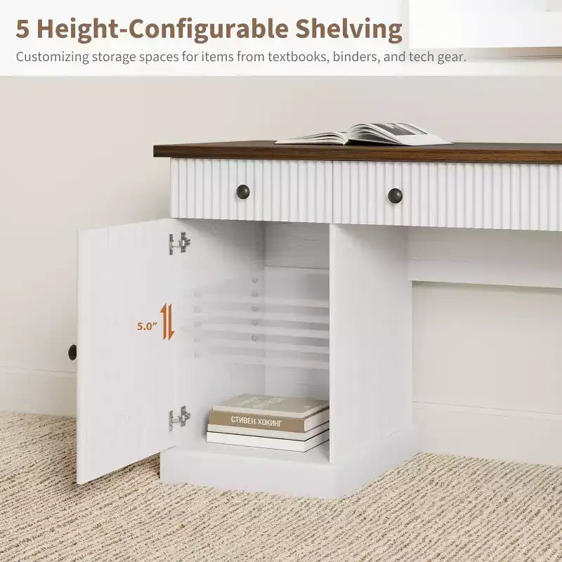 Scrivania direzionale White+Brown / in legno scanalato con schedario e cassetti – 1 Persona