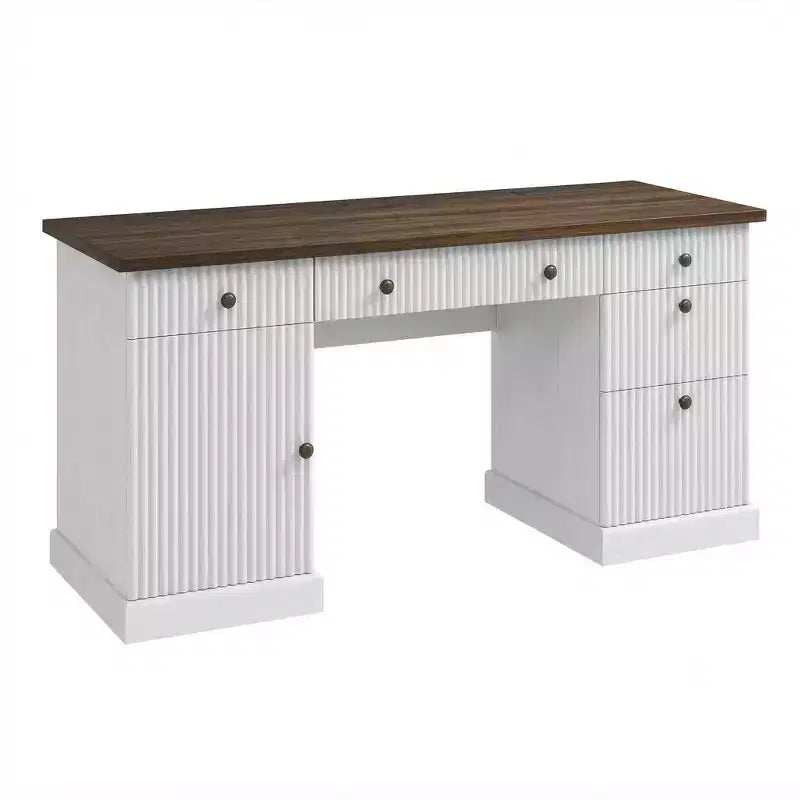 Scrivania direzionale White+Brown / in legno scanalato con schedario e cassetti – 1 Persona